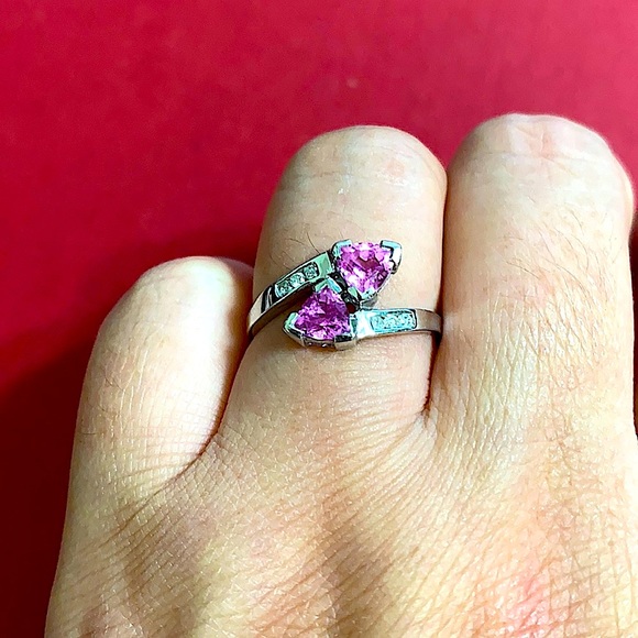 🖤10K Diamond💕Pink gemstone ring